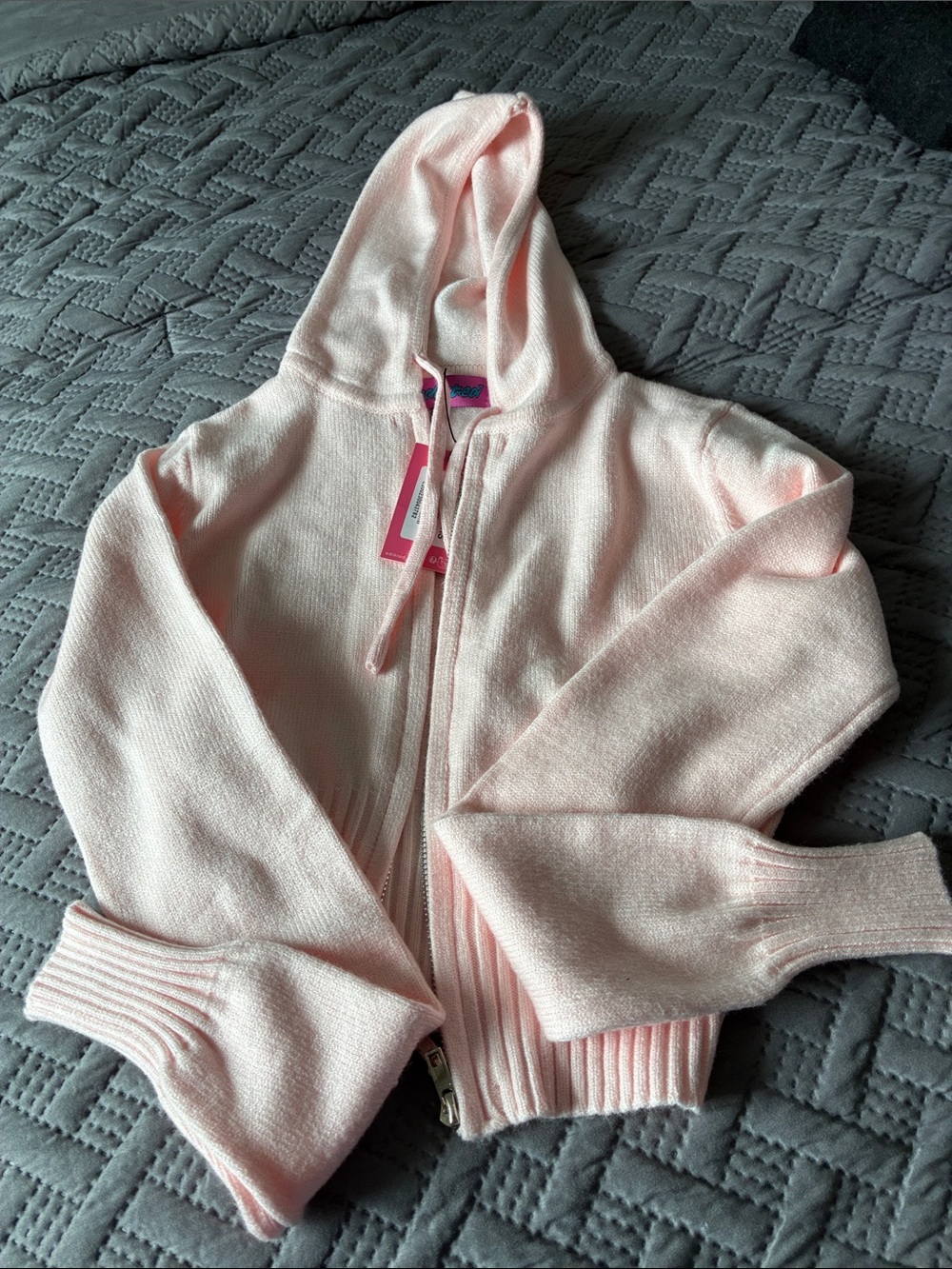EDIKTED Light Pink Hooded Zip-Up PINK  Cardigan Sweater
